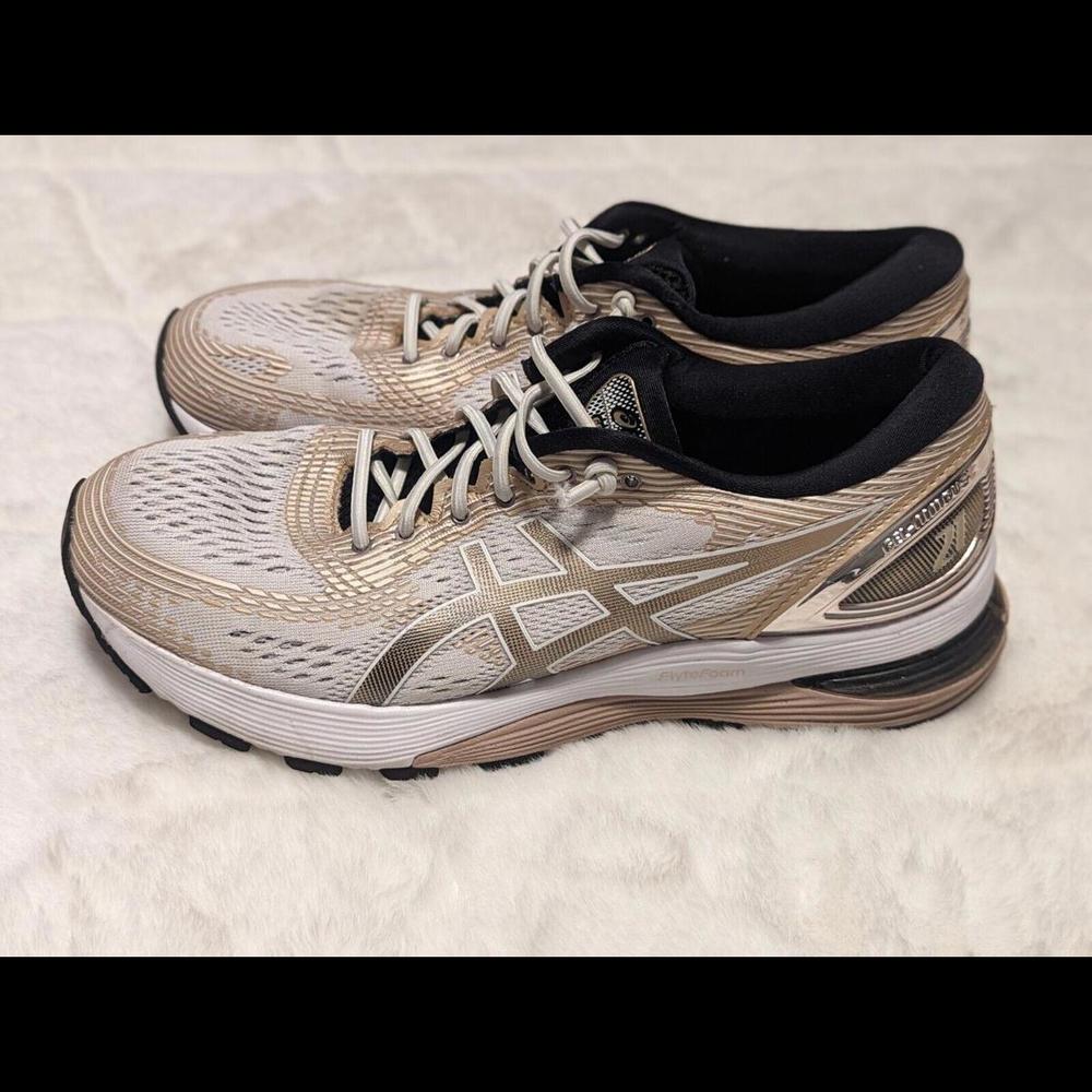 Asics Gel Nimbus 21 Running Shoes Womens Size 9 Sneakers White Gold 1012A608